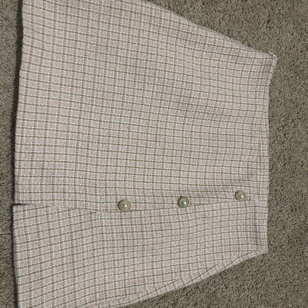Plaid Mini Skirt with Pearl Buttons